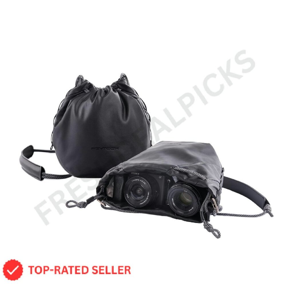 Leather Camera Bag Drawstring Pouch Minimal Chic … - image 1